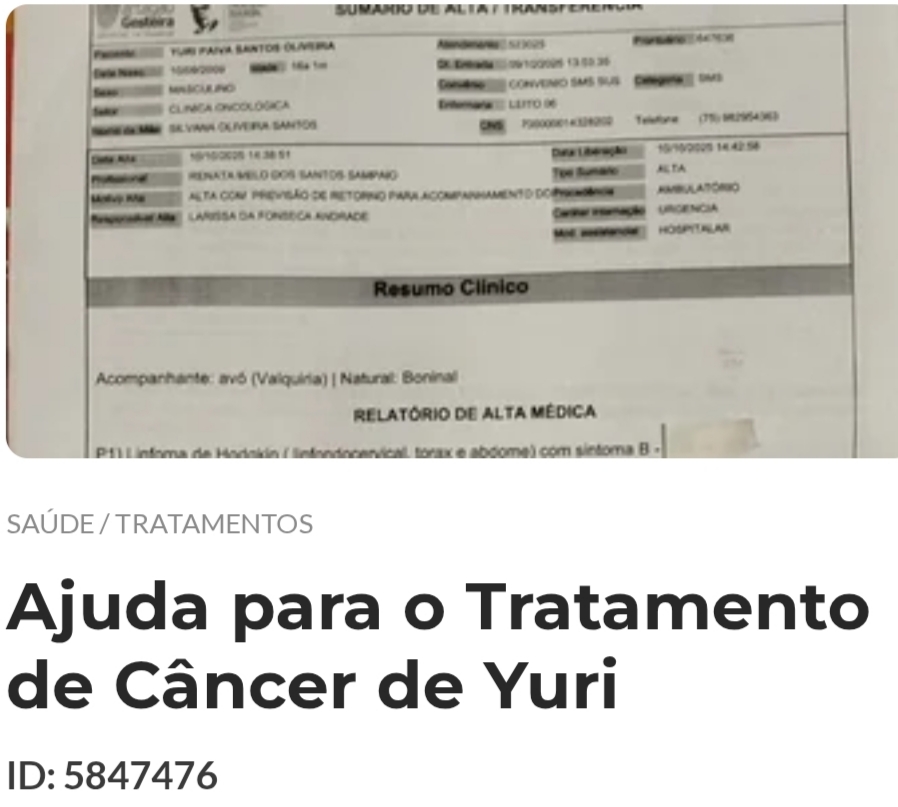 Rifa beneficente a um adolescente 