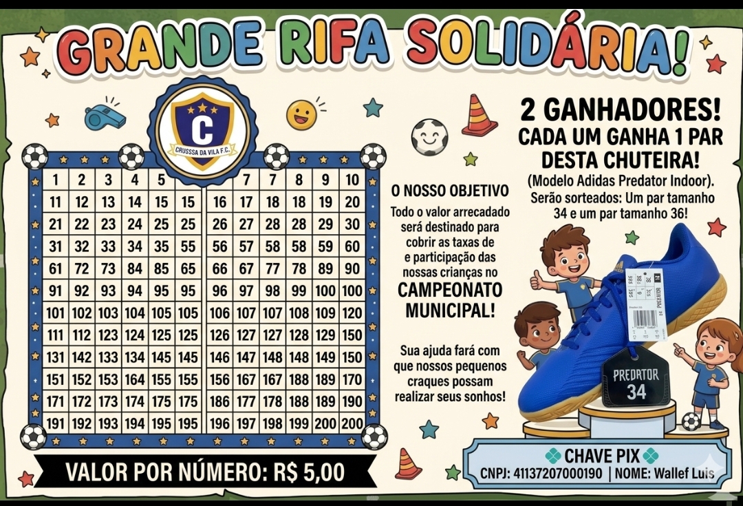 Rifa solidária a a craques da vila