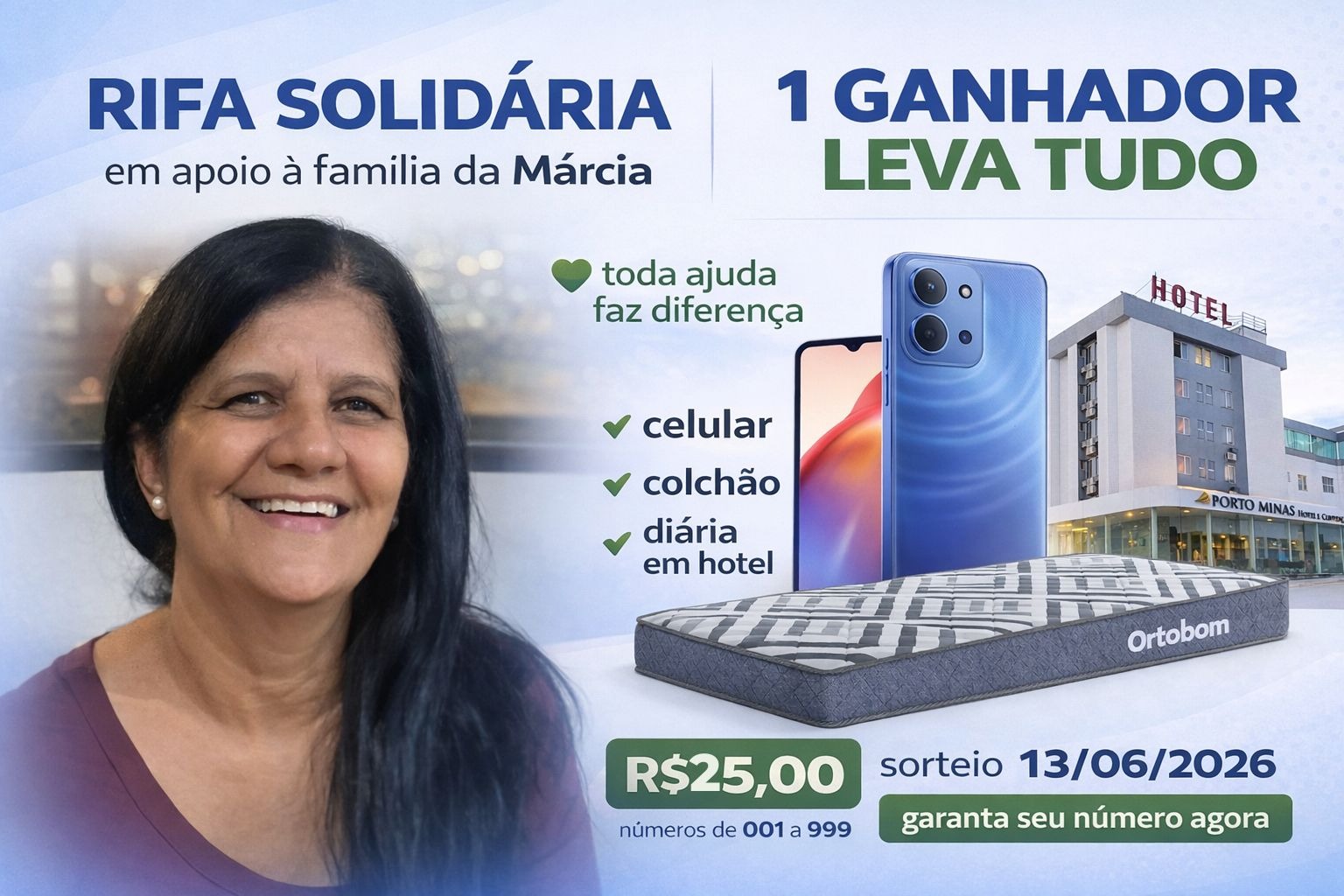 Rifa solidária concorra a celular colchão e diária em hotel