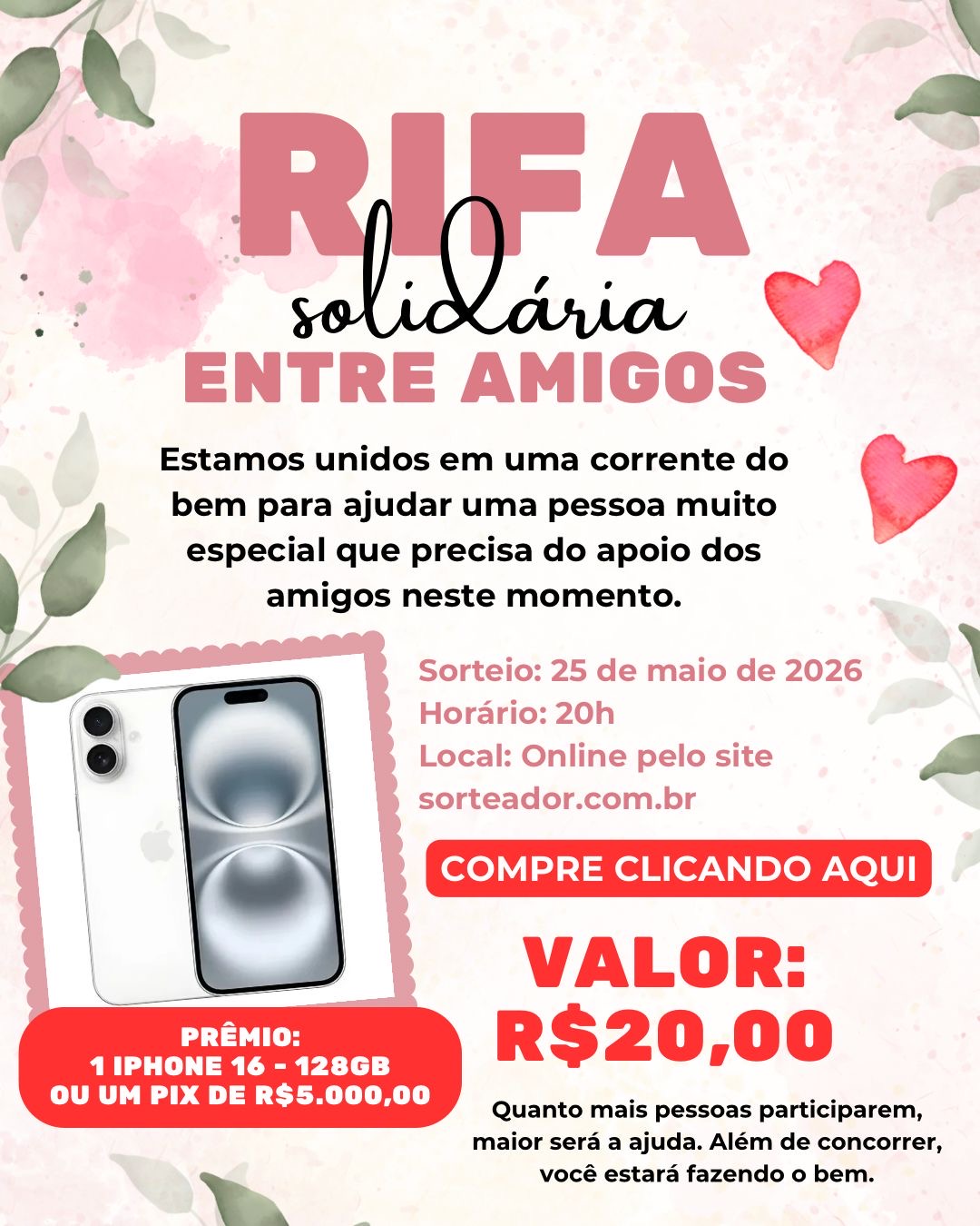 Rifa solidária entre amigos 