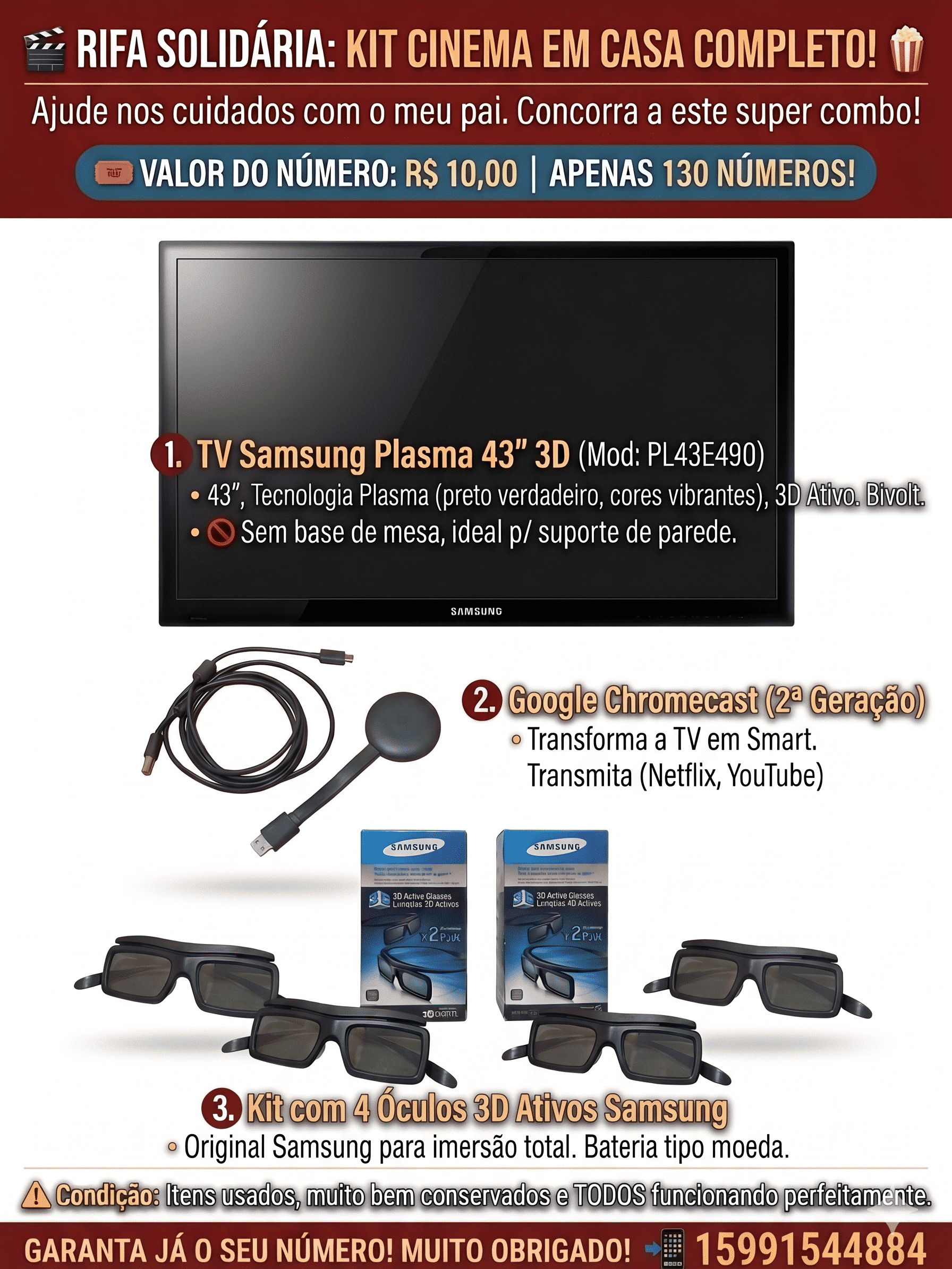 Rifa solidária  kit cinema em casa completo