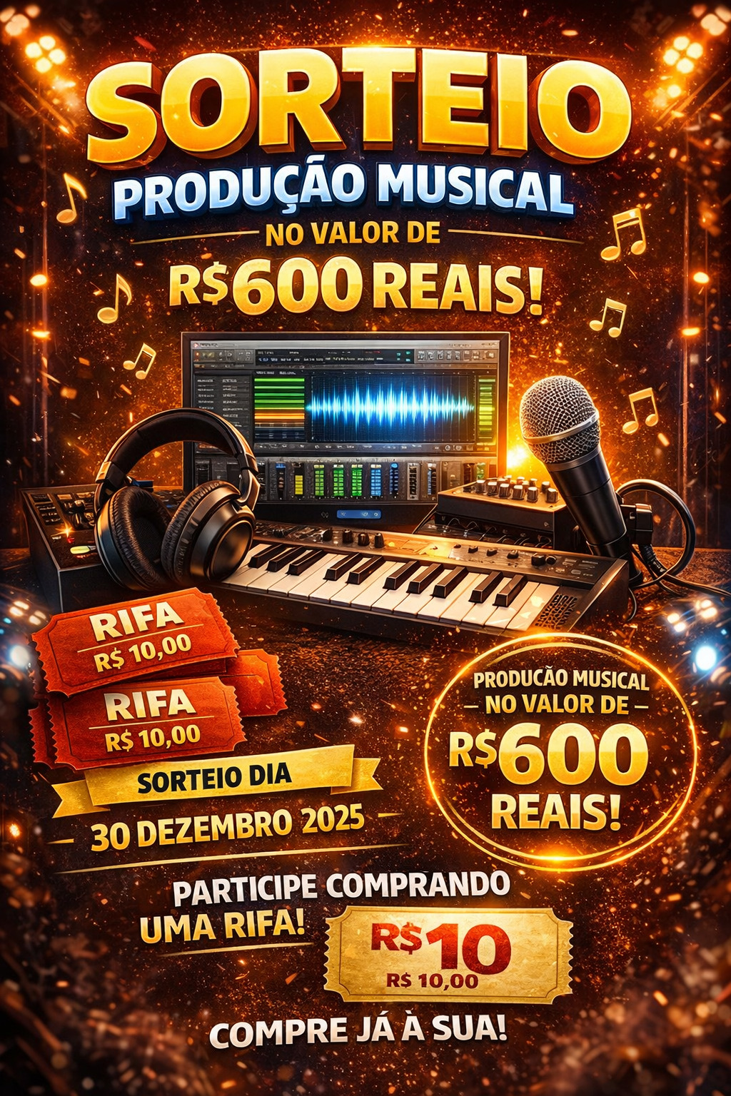 Sorteio de Produção Musical no Valor de 600 Reais