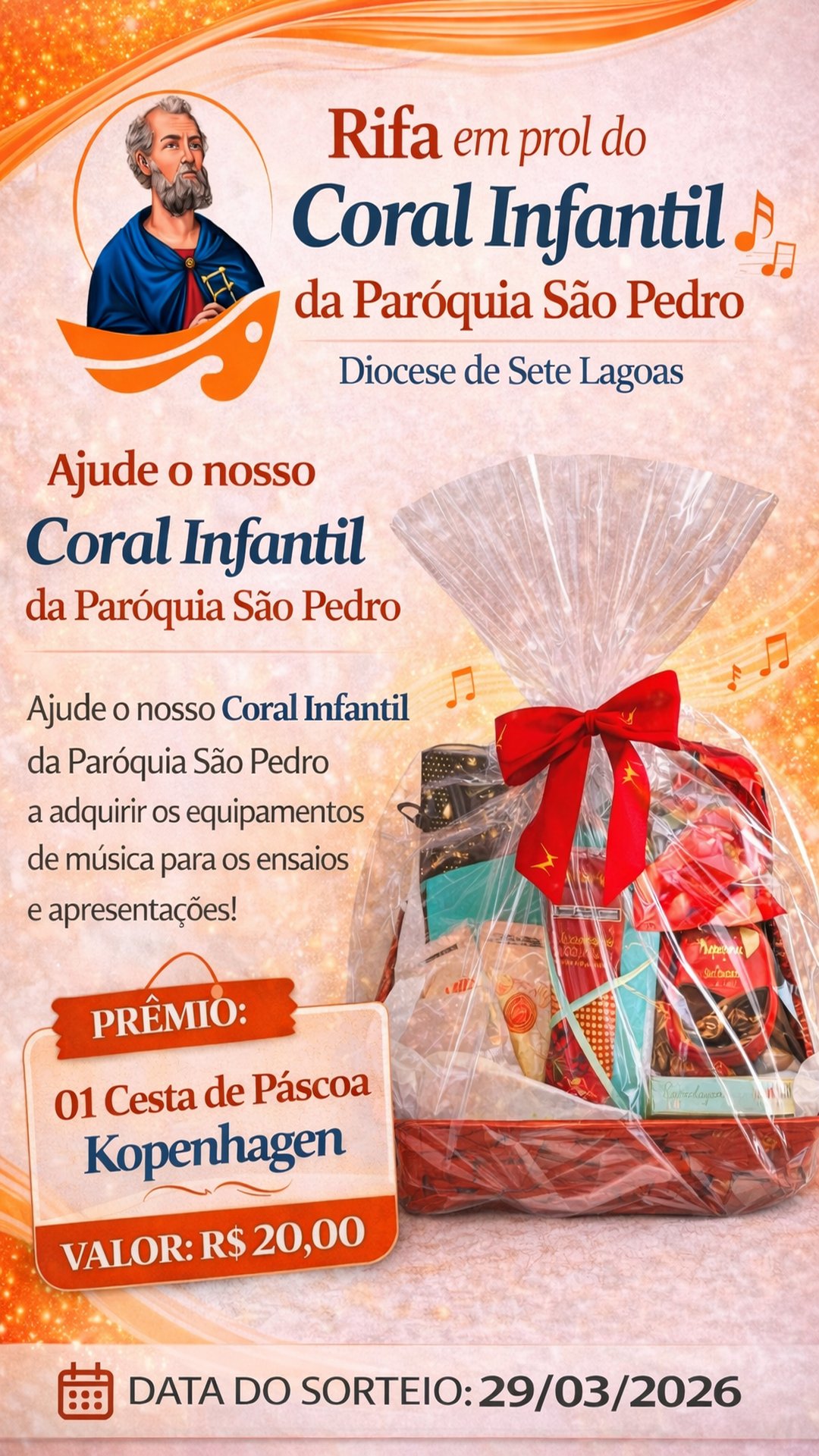 Rifa em prol do coral infantil da paróquia são pedro sete lagoas