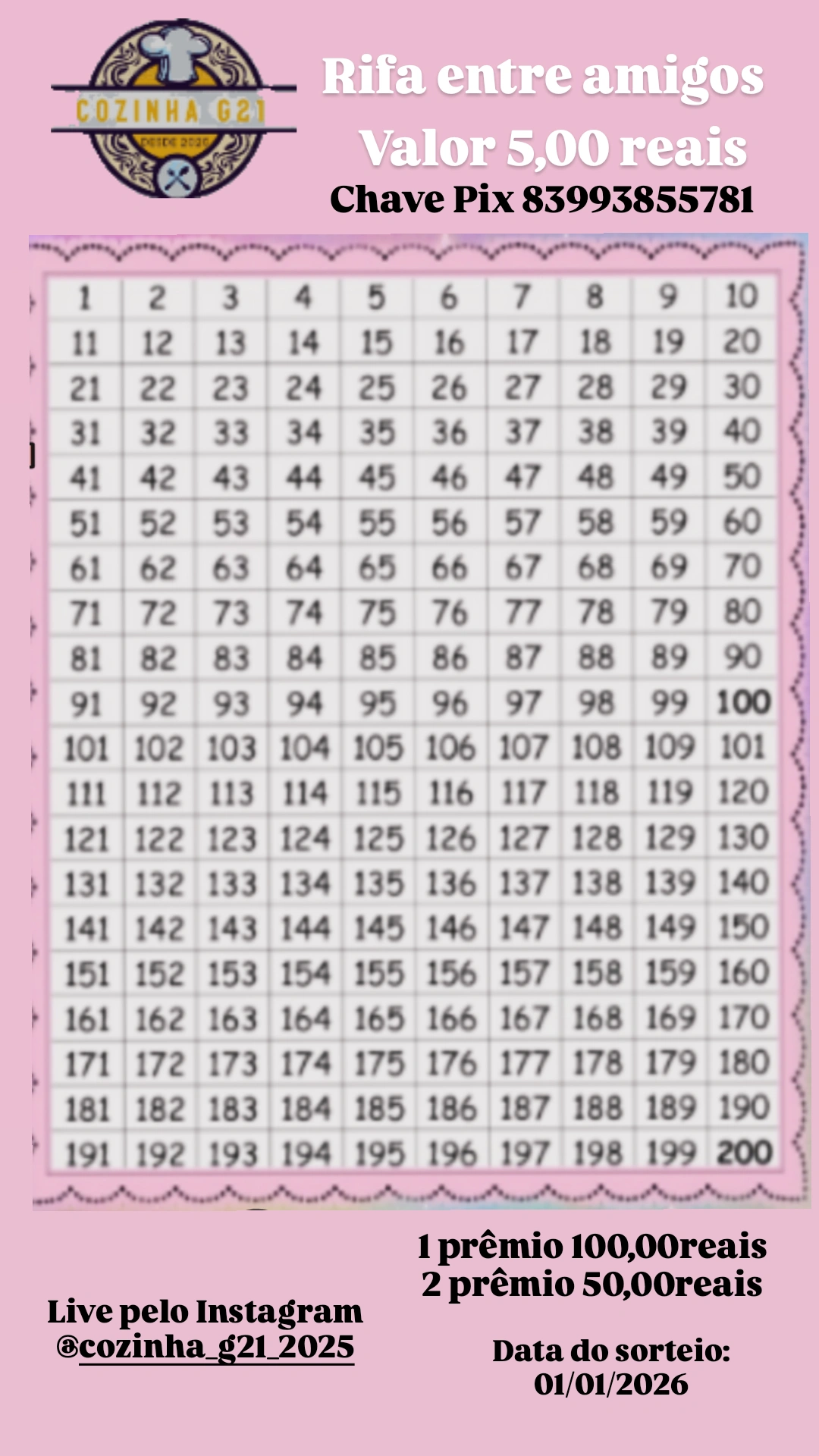 Rifa solidária entre amigos