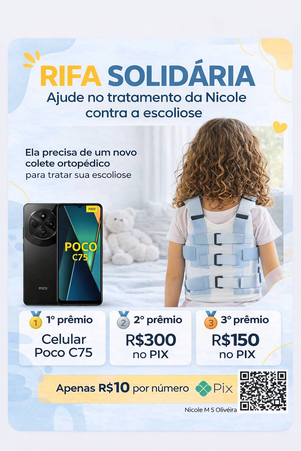 Rifa solidária para compra de um colete 3d rigo cheneau para escoliose