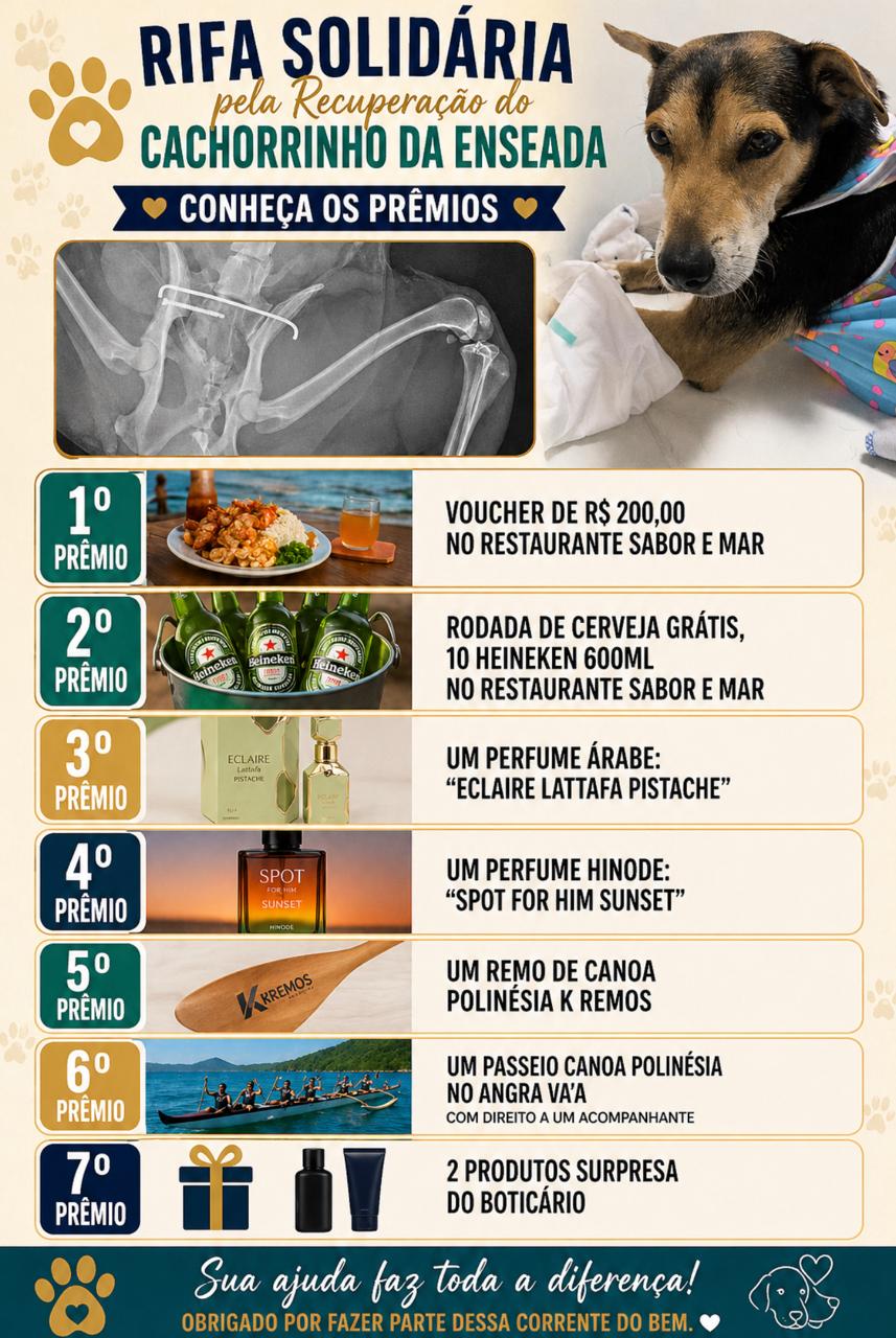 Rifa solidária pela recuperação do cachorrinho da enseada márcio patrício