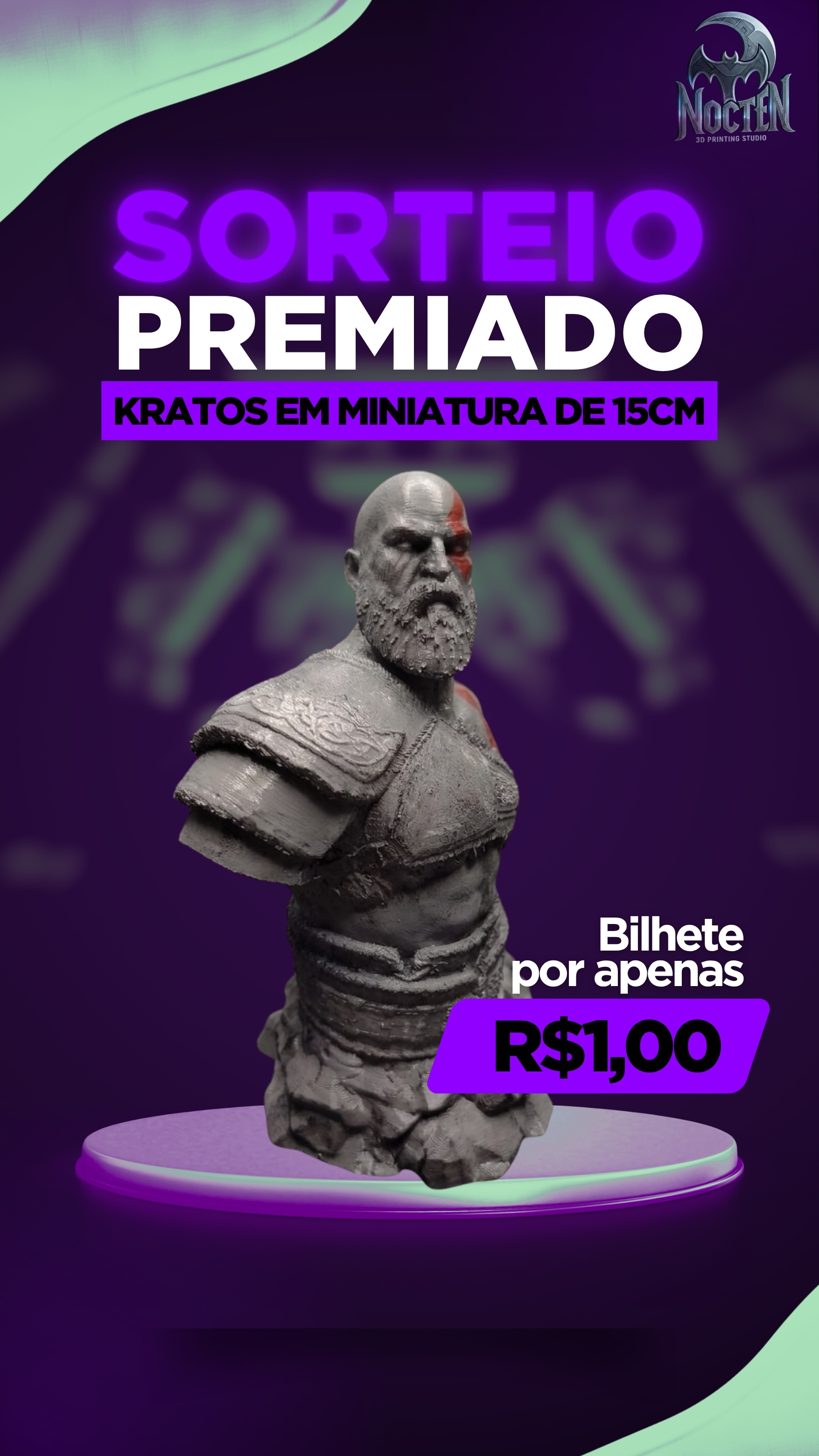 Sorteio miniatura kratos 15 cm noctem 3d